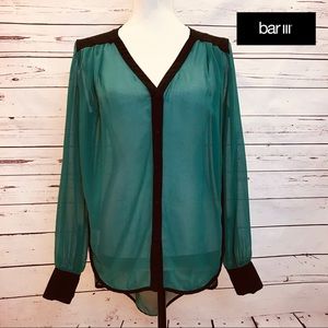 Bar III Sheer Low Back Green & Black Tunic